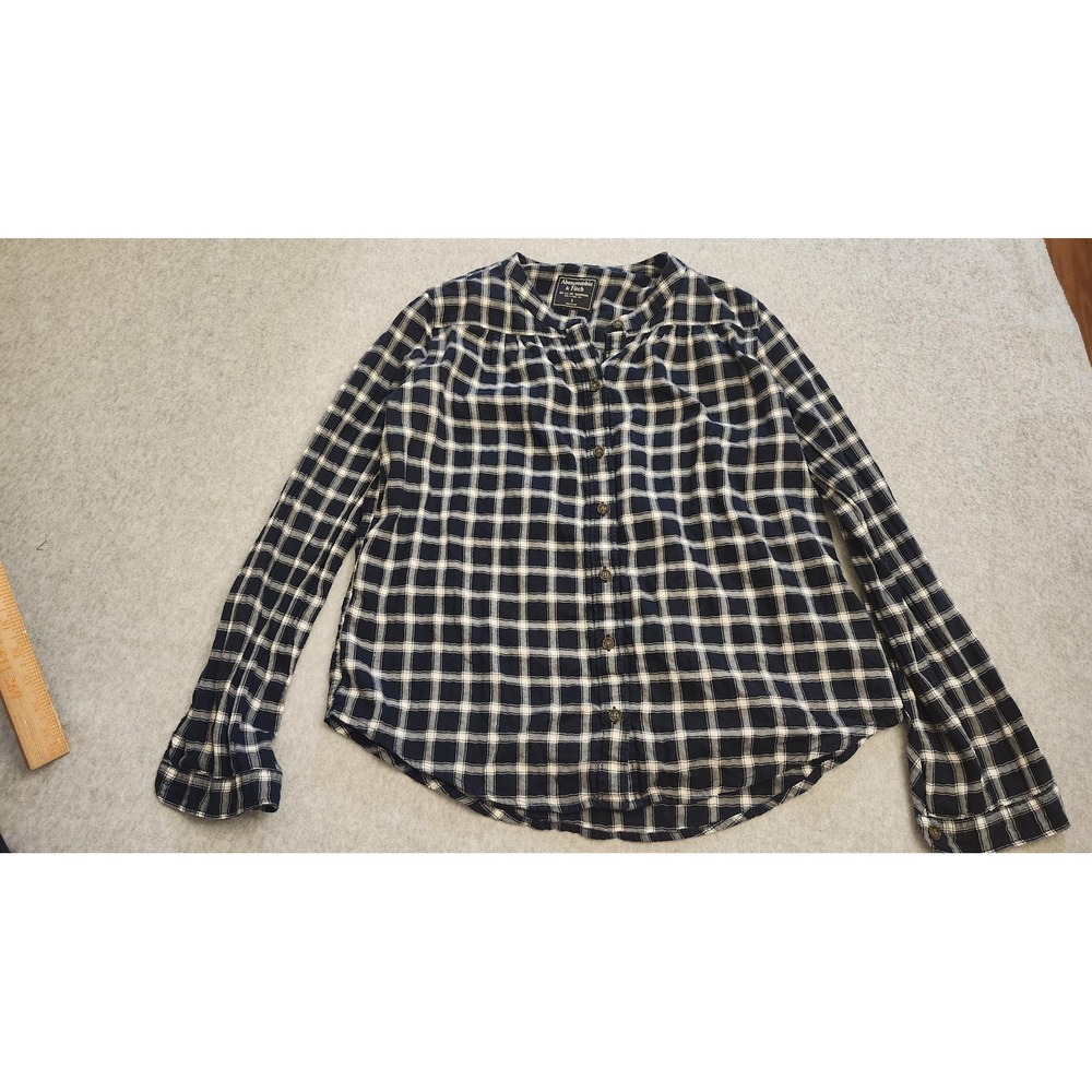Abercrombie & Fitch Shirt Womens Small Blue White Plaid Long Sleeve Button Front